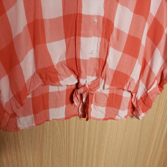 Express Womens Orange White Check Short Dolman Sleeve Front Tie Cropped Top... - Picture 3 of 7